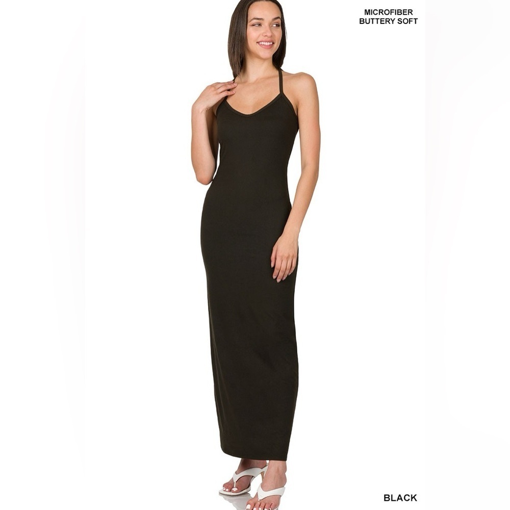 Zenana Brushed Dty Thin Strap Racerback V-Neck Maxi Dress